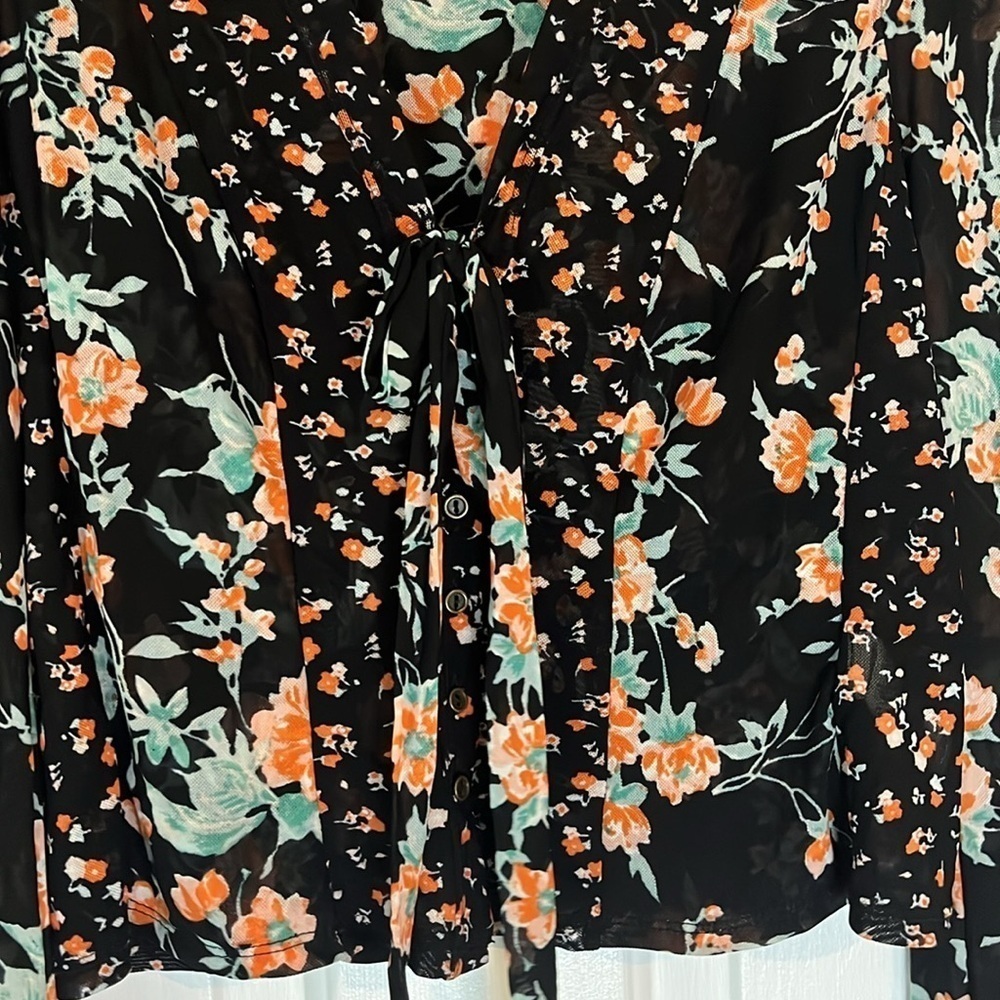 Free‎ People | Casablanca Blouse w. Front Ties Black Floral Festival Boho XS - Picture 7 of 11